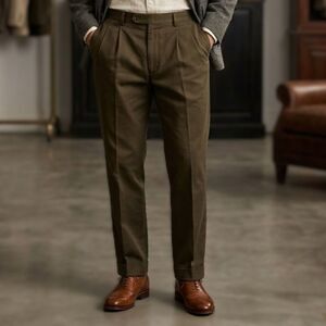 Vintage Polo Ralph Lauren Hammond Pants Mens 34x30 Pleated Moleskin Cuffed Green